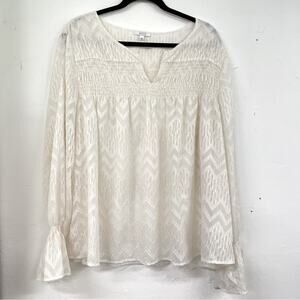 Maette Cream & Gold Striped Metallic Long Sleeve Blouse Womens 2X Boho Shirt Top